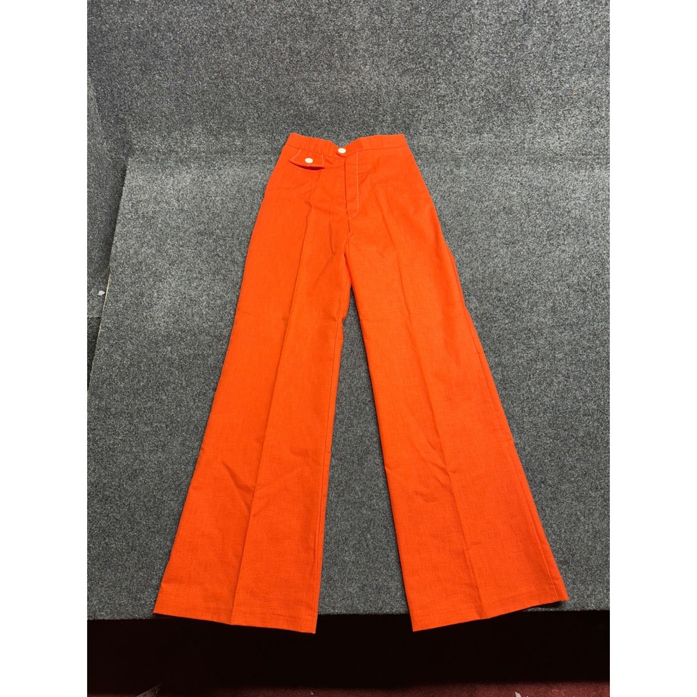 Vintage 70s Trousers 9/10 Orange High Waist Bell Bottom Flare Groovy Retro Twee